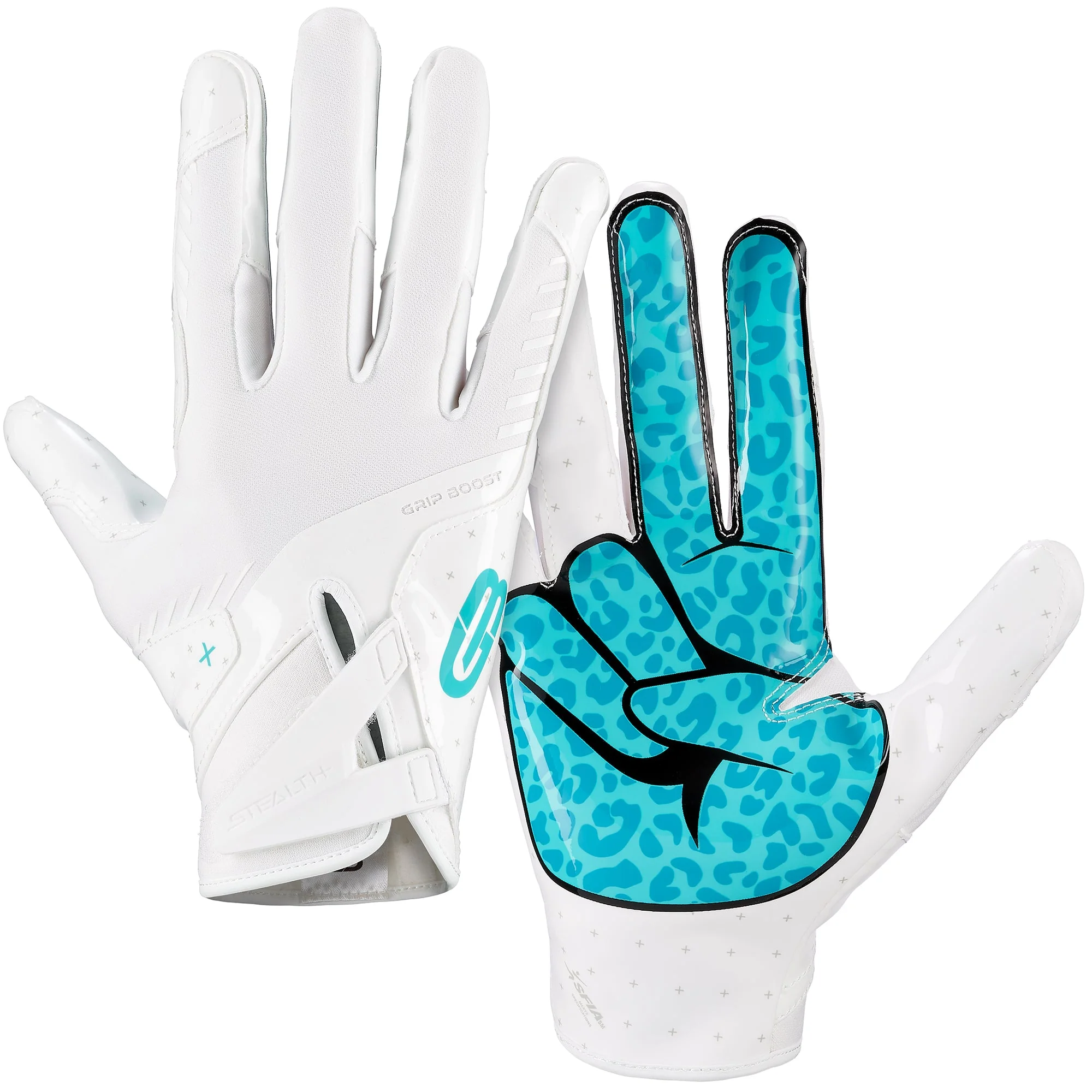 Grip Boost Peace Stealth 6 Boost Plus Football Gloves - White/Aqua Questions & Answers